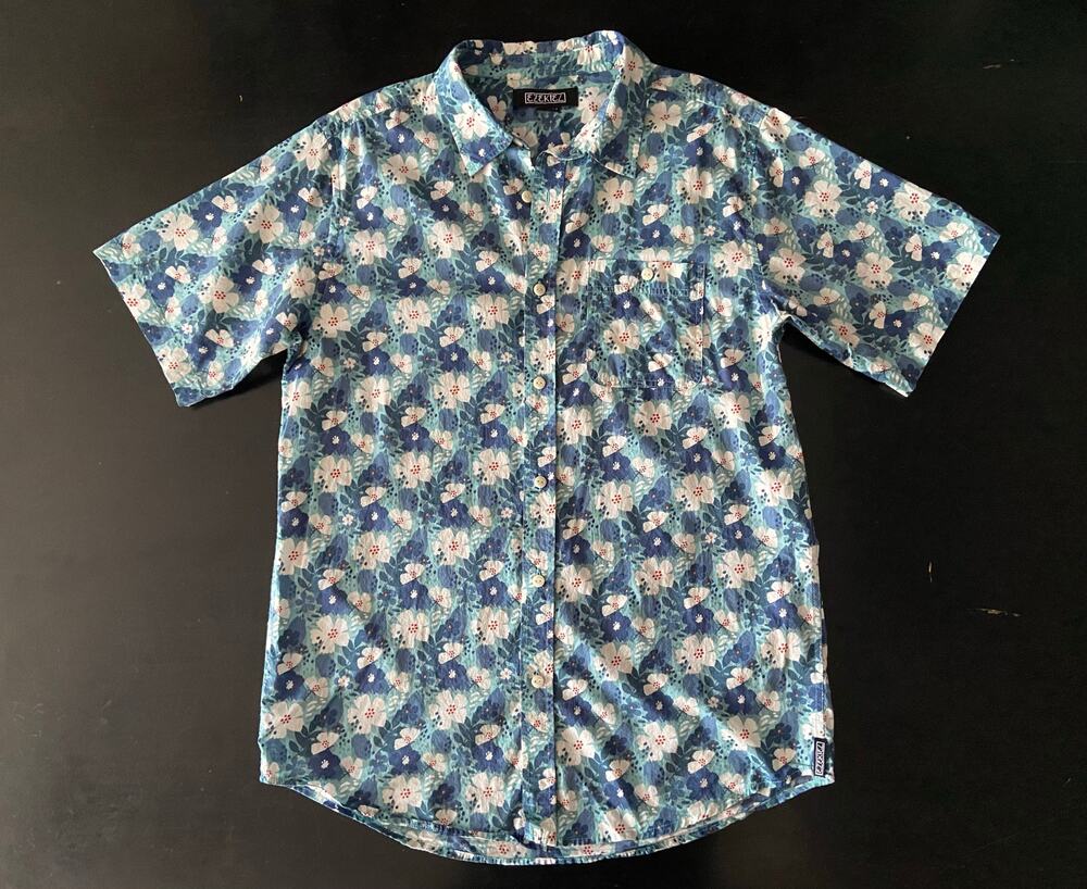 EZEKIEL Blue Floral Lightweight Cotton Button Down Shirt sz M